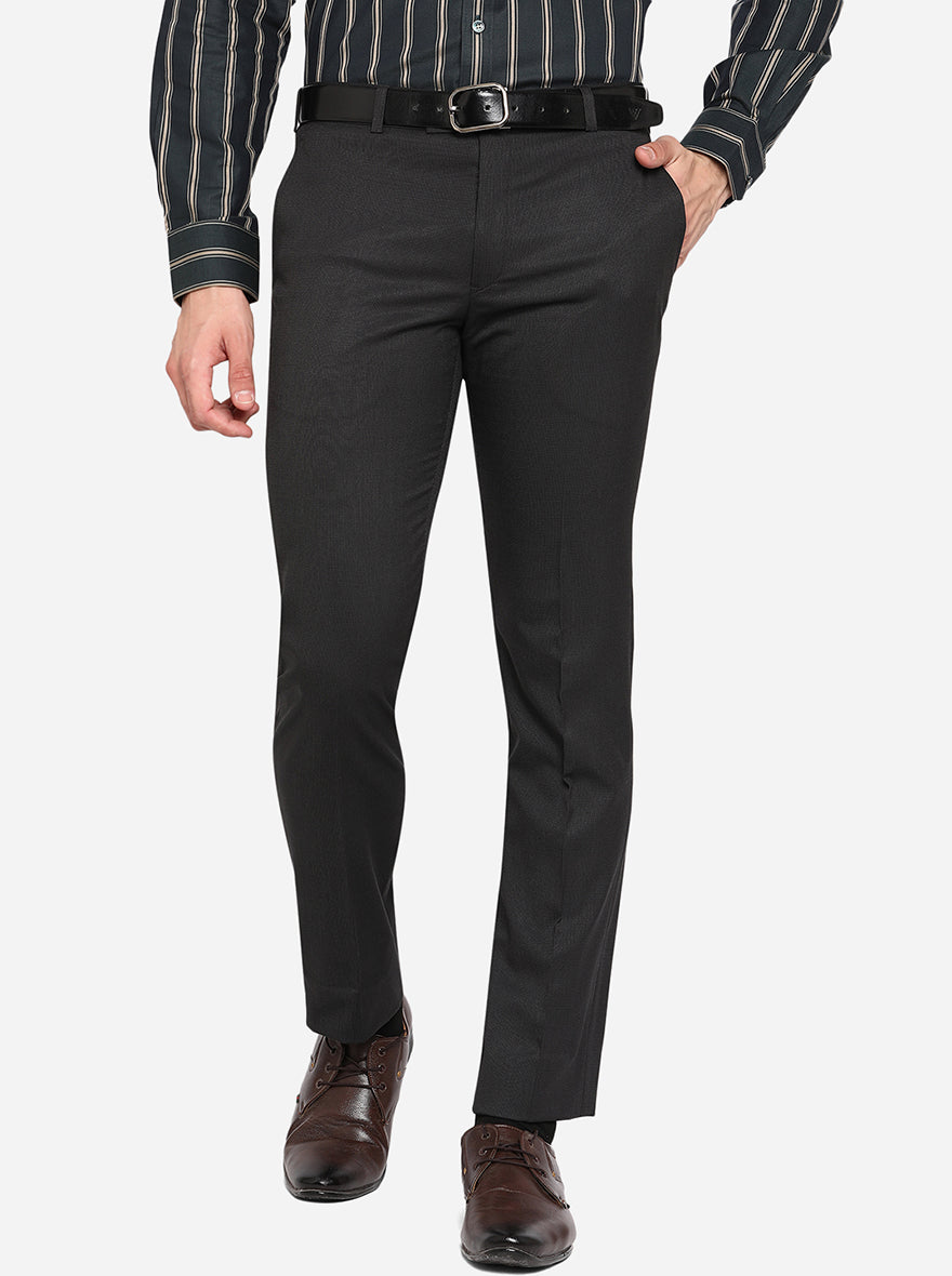 Dark Grey Solid Slim Fit Formal Trouser | JB Studio