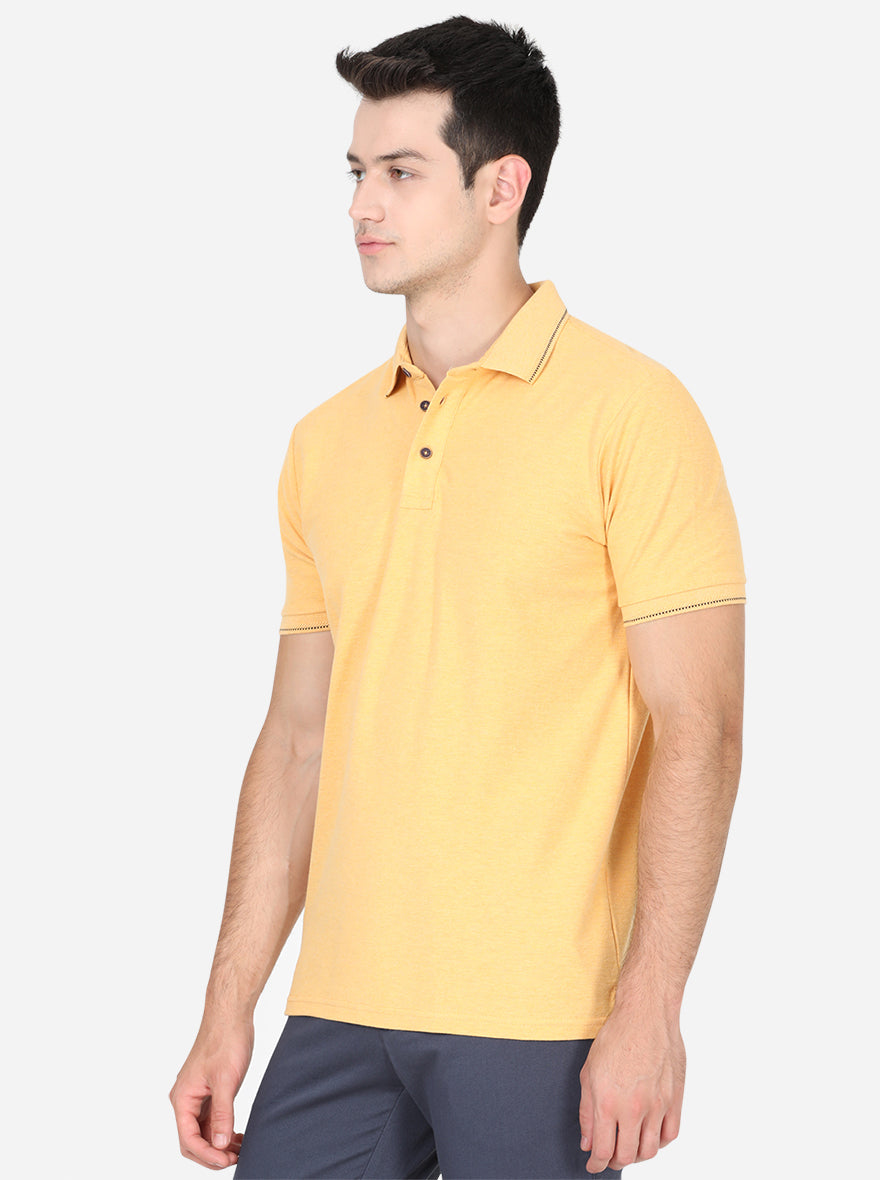 Yellow Solid Slim Fit Polo T-Shirt | JadeBlue