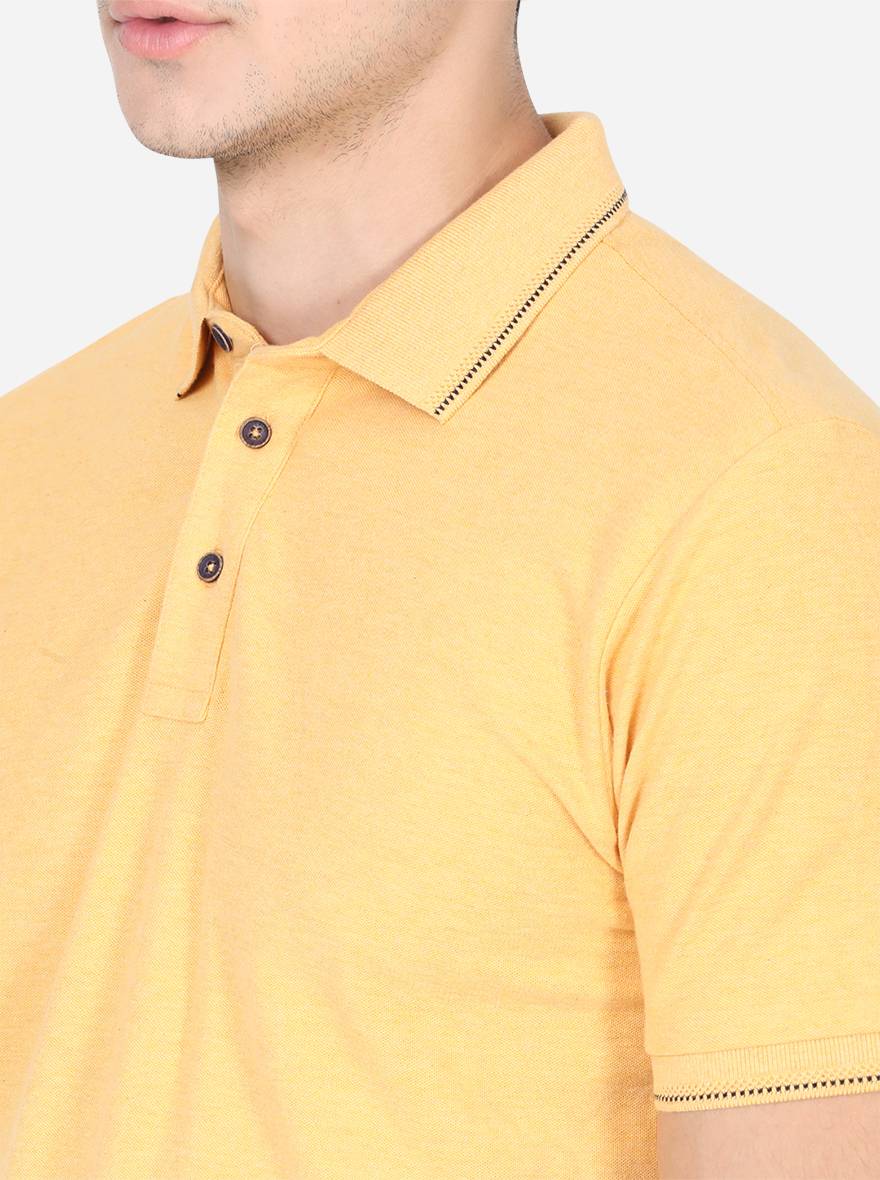 Yellow Solid Slim Fit Polo T-Shirt | JadeBlue