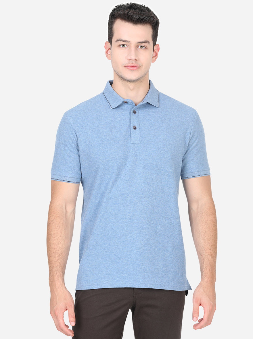 Moonlight Blue Solid Slim Fit Polo T-Shirt | JadeBlue
