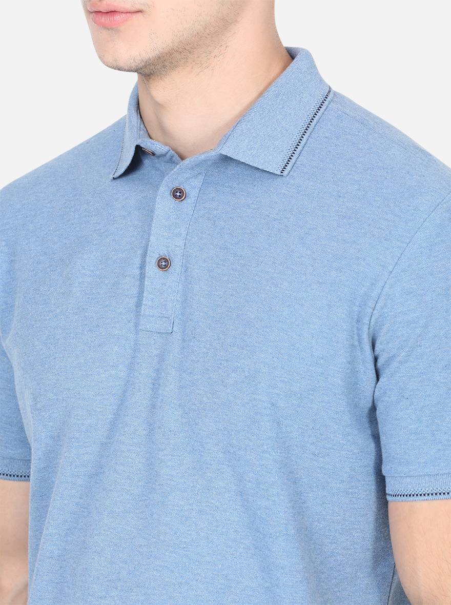 Moonlight Blue Solid Slim Fit Polo T-Shirt | JadeBlue
