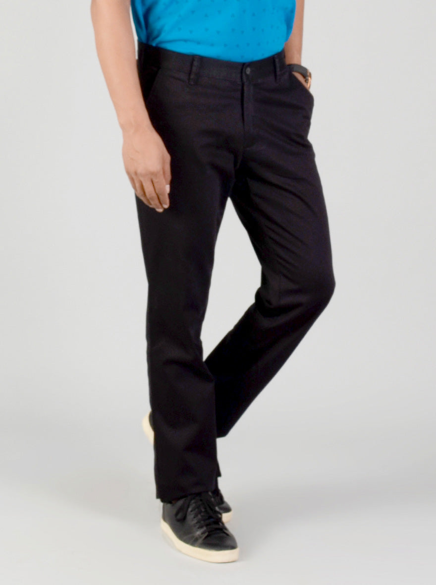 Black Solid Slim Fit Casual Trouser | Greenfibre
