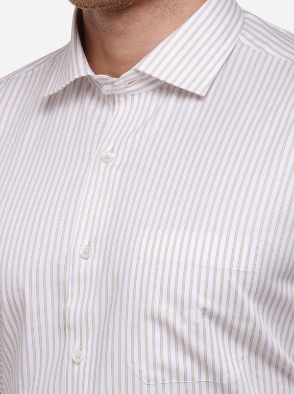 White & Beige Striped Regular Fit Formal Shirt | JadeBlue
