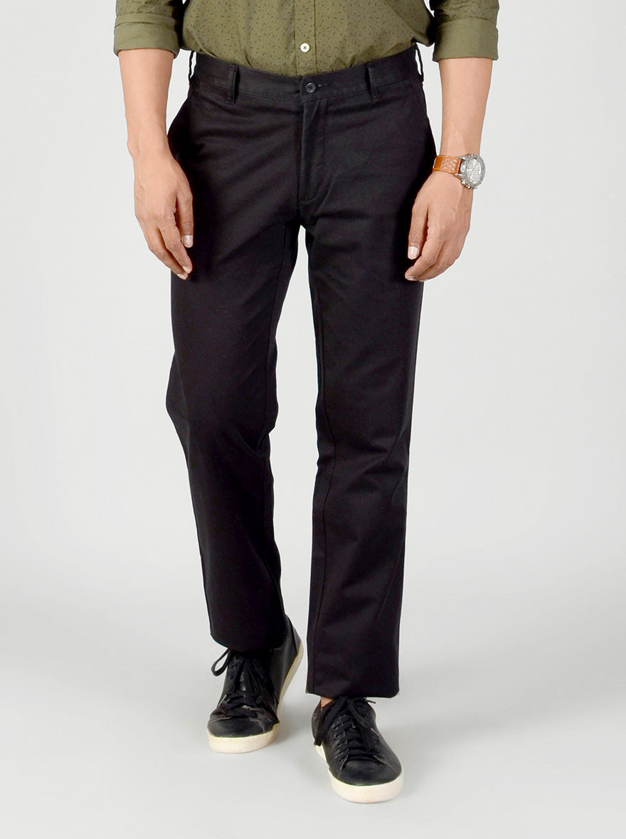 Black Self Textured Slim Fit Casual Trouser | Greenfibre