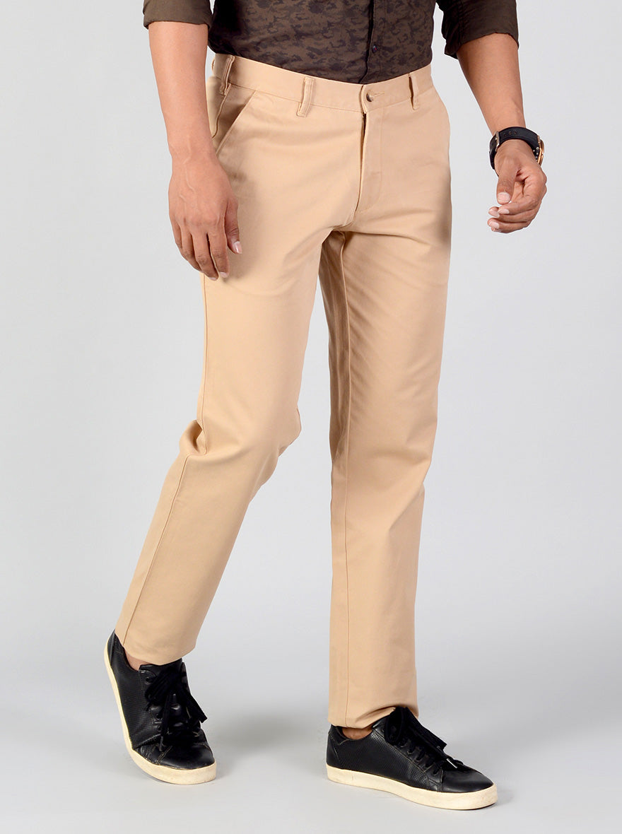Light Khakhi Self Textured Slim Fit Casual Trouser | Greenfibre