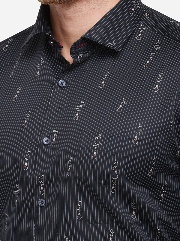 Black & Grey Striped Slim Fit Formal Shirt | Metal