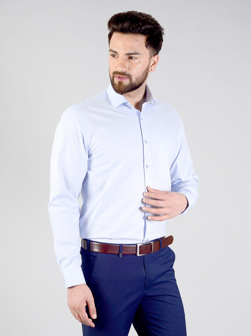 Sky Blue Checked Regular Fit Formal Shirt | JadeBlue