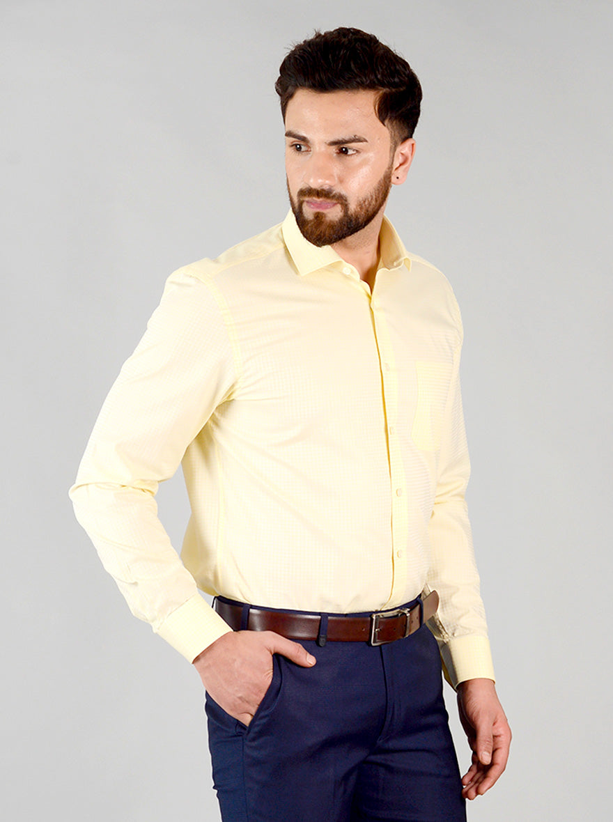 Mellow Yellow Checked Regular Fit Formal Shirt | JadeBlue