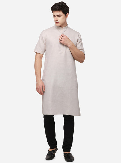 Light Beige Self Textured Regular Fit Modi Kurta | JadeBlue