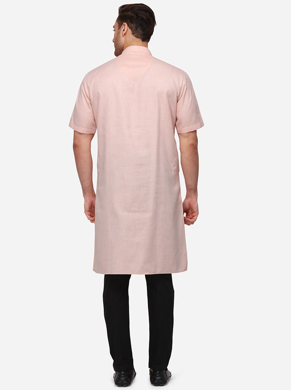 Light Orange Self Textured Regular Fit Modi Kurta | JadeBlue
