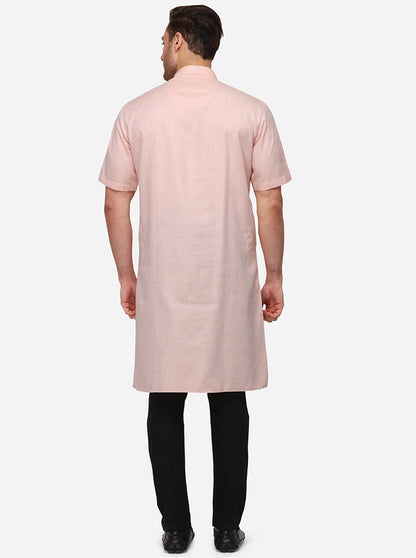 Light Orange Self Textured Regular Fit Modi Kurta | JadeBlue