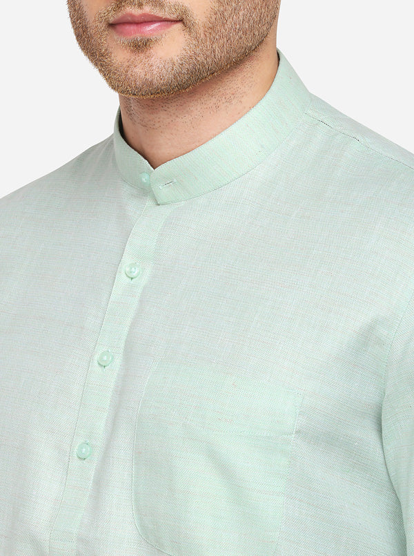 Light Green Self Textured Regular Fit Modi Kurta | JadeBlue