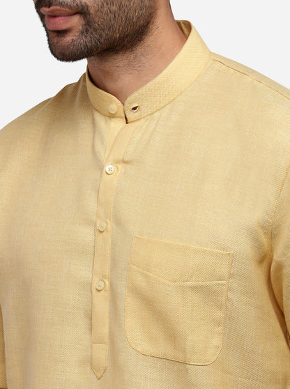 Light Yellow Self Textured Regular Fit Modi Kurta | JadeBlue