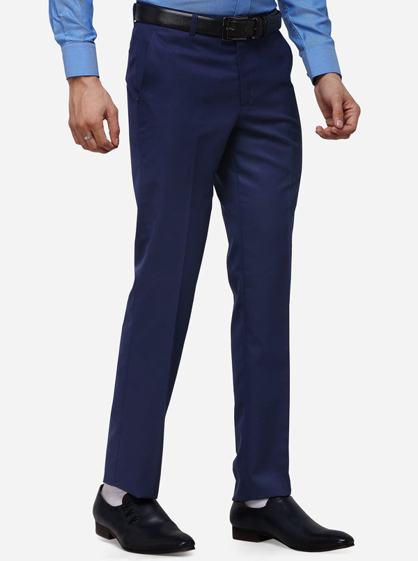 Navy Blue Slim Fit Solid Formal Trouser | Greenfibre