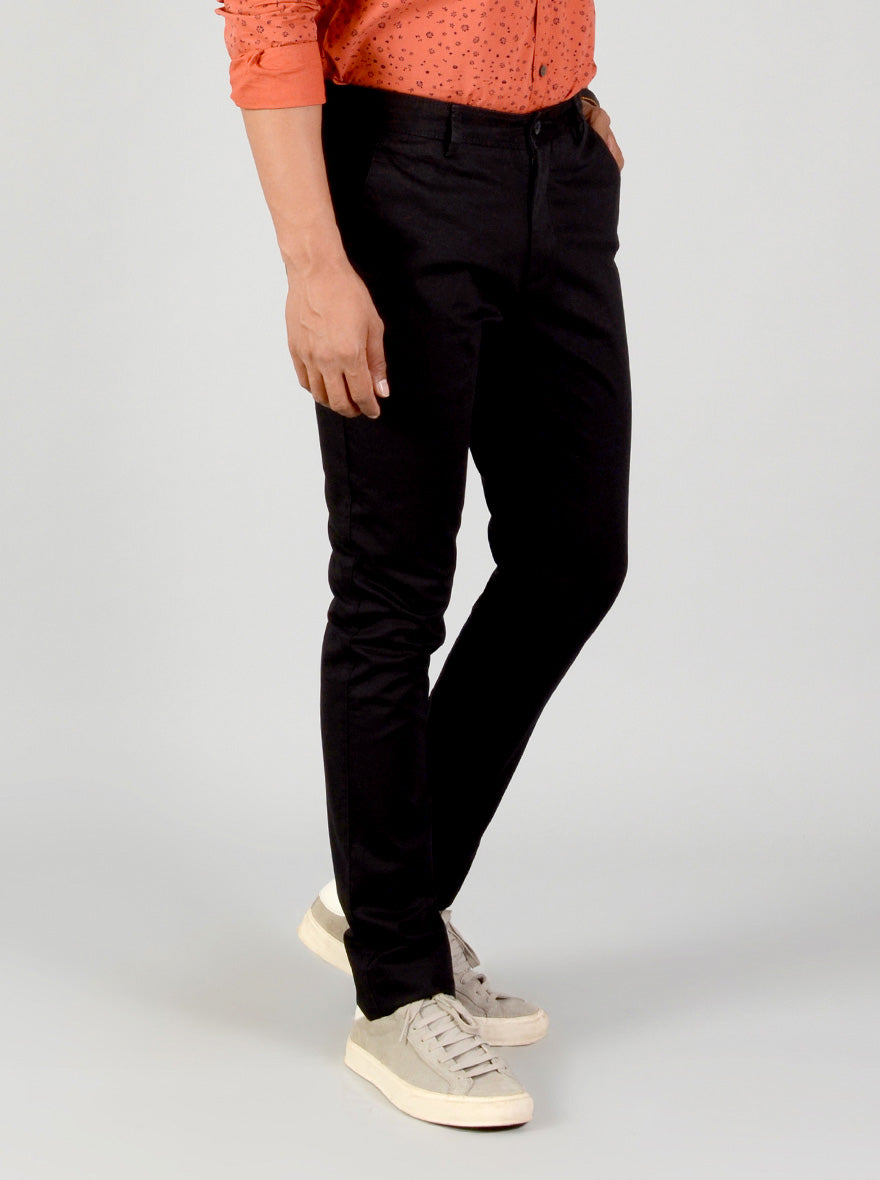 Navy Blue Solid Slim Fit Casual Trouser | Greenfibre