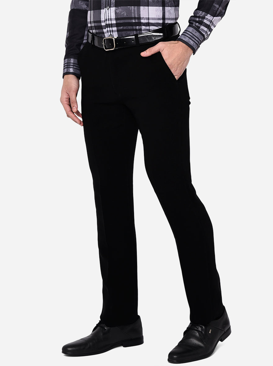 Black Solid Slim Fit Formal Trouser | JB Studio