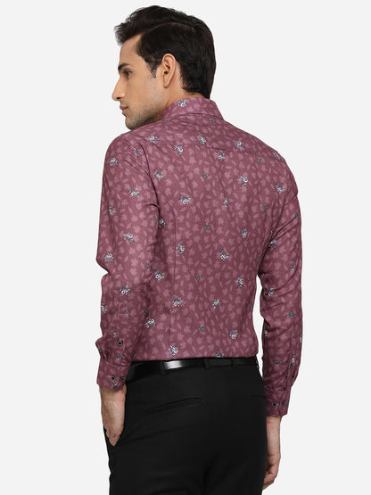 Terracotta Purple Printed Slim Fit Party Wear Shirt | Greenfibre