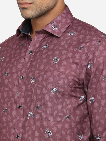 Terracotta Purple Printed Slim Fit Party Wear Shirt | Greenfibre