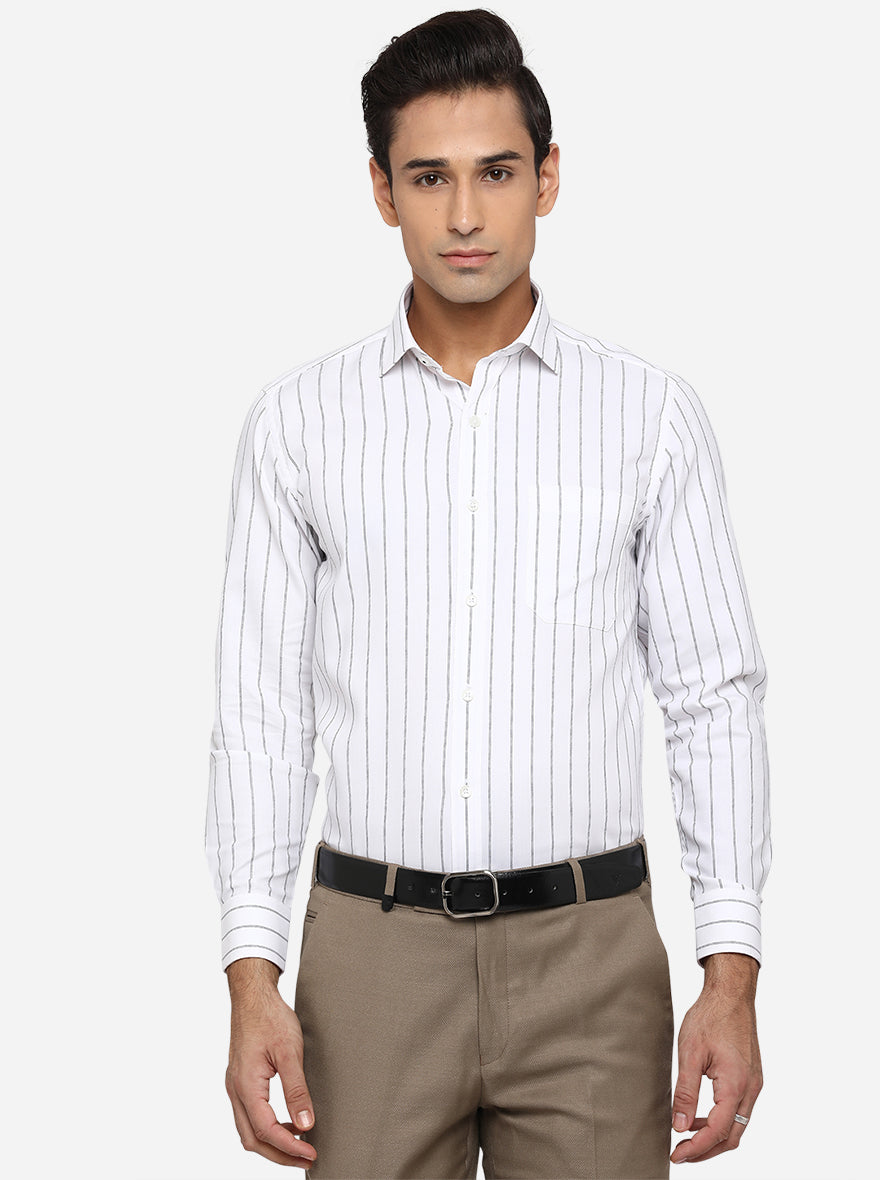 White & Black Striped Slim Fit Formal Shirt | Greenfibre