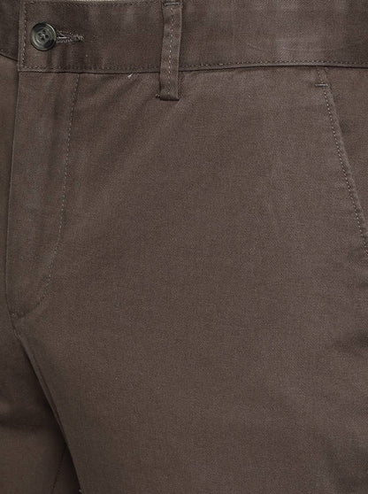 Brown Solid Super Slim Fit Casual Trouser | Greenfibre