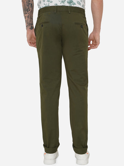 Light Olive Solid Uno Fit Casual Trouser | JadeBlue