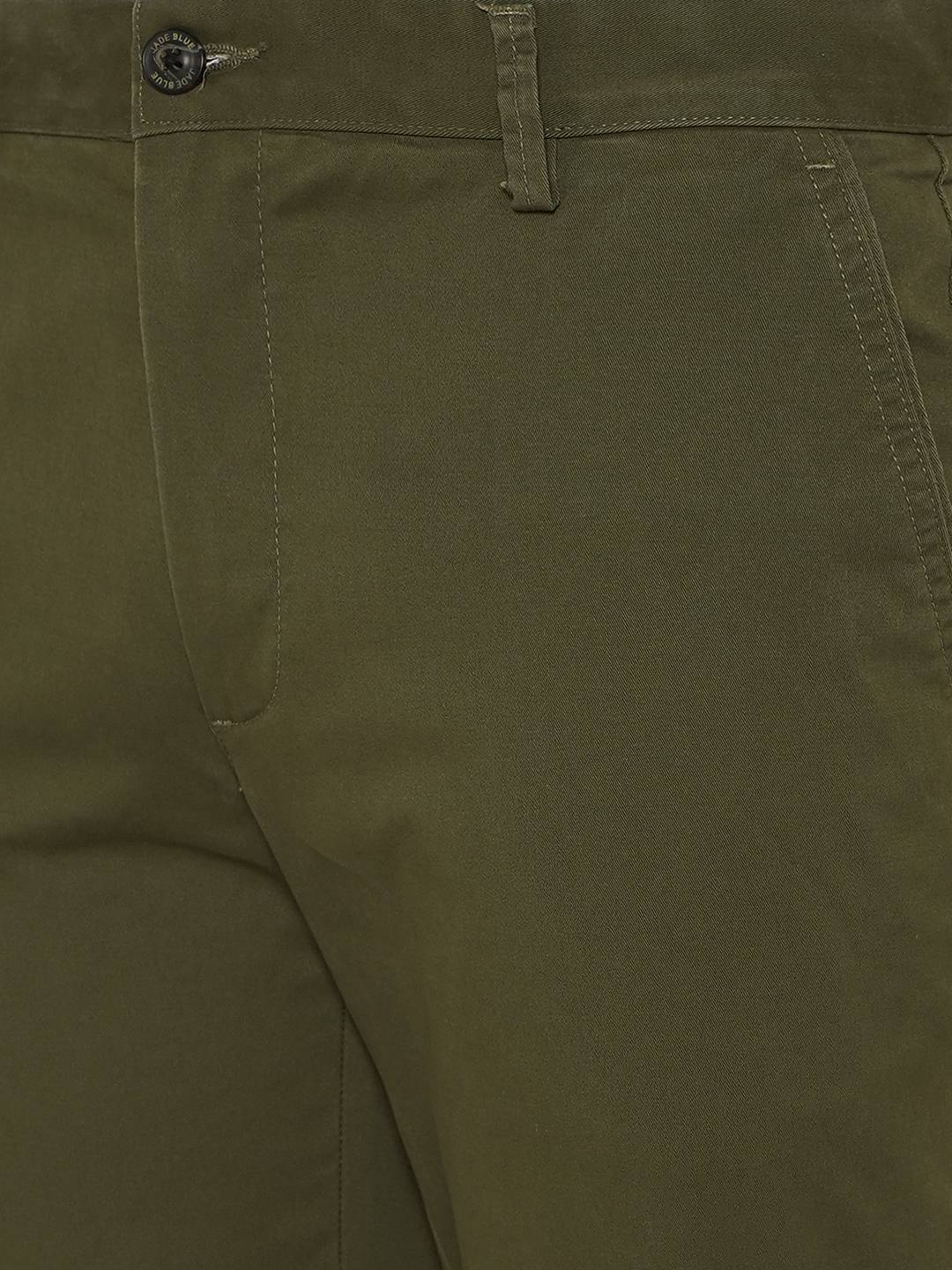 Light Olive Solid Uno Fit Casual Trouser | JadeBlue