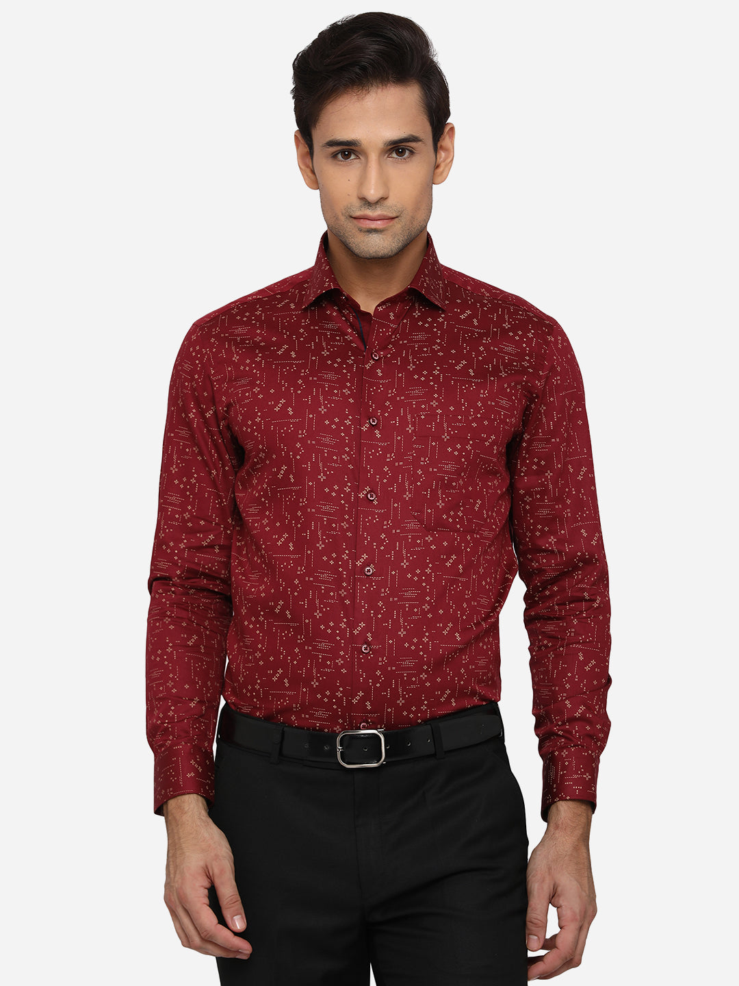 Maroon Printed Slim Fit Party Wear Shirt | Greenfibre