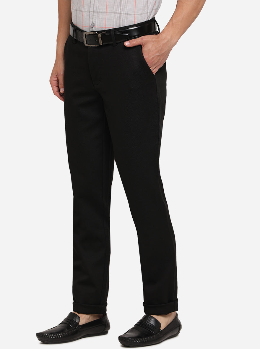 Black Solid Uno Fit Casual Trouser | JadeBlue