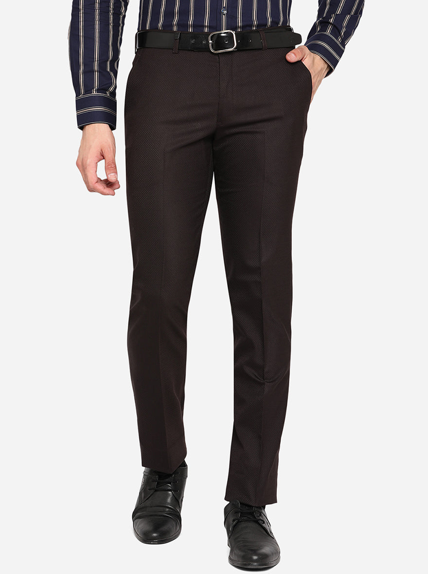 Brown Solid Slim Fit Formal Trouser | JB Studio