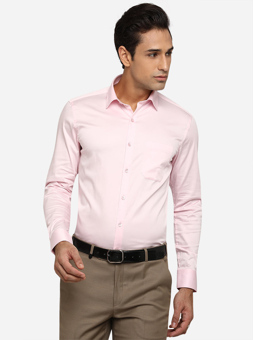 Pink Solid Slim Fit Formal Shirt | JadeBlue Youth