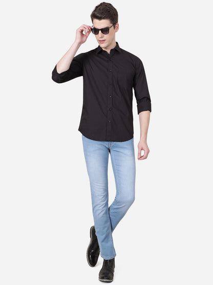 Black Solid Slim Fit Casual Shirt | JadeBlue
