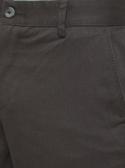 Olive Brown Solid Super Slim Fit Casual Trouser | Greenfibre