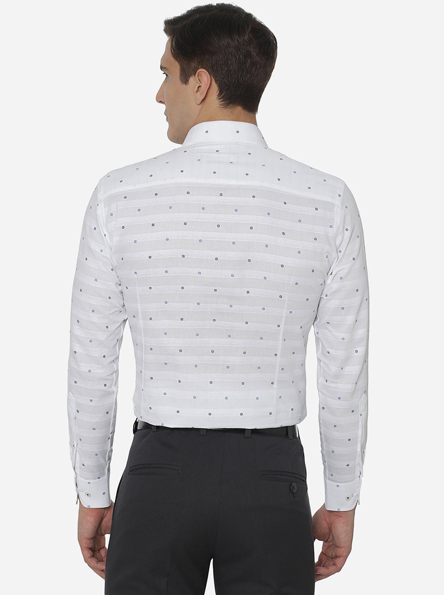 White & Blue Printed Slim Fit Formal Shirt | Greenfibre