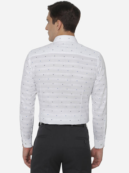 White & Blue Printed Slim Fit Formal Shirt | Greenfibre
