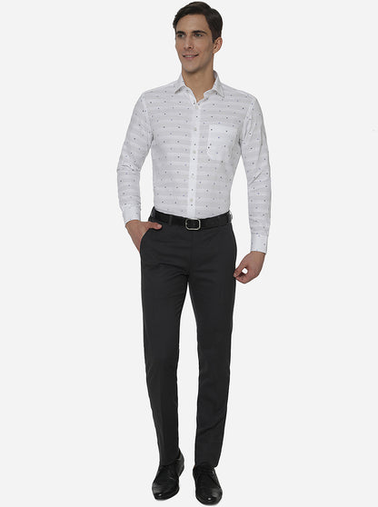 White & Blue Printed Slim Fit Formal Shirt | Greenfibre
