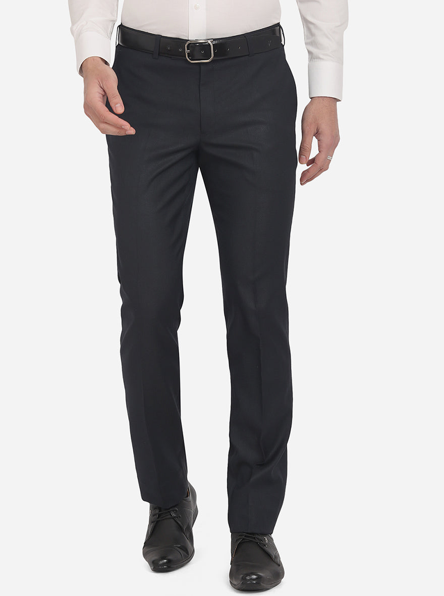 Navy Blue Solid Slim Fit Formal Trouser | Greenfibre