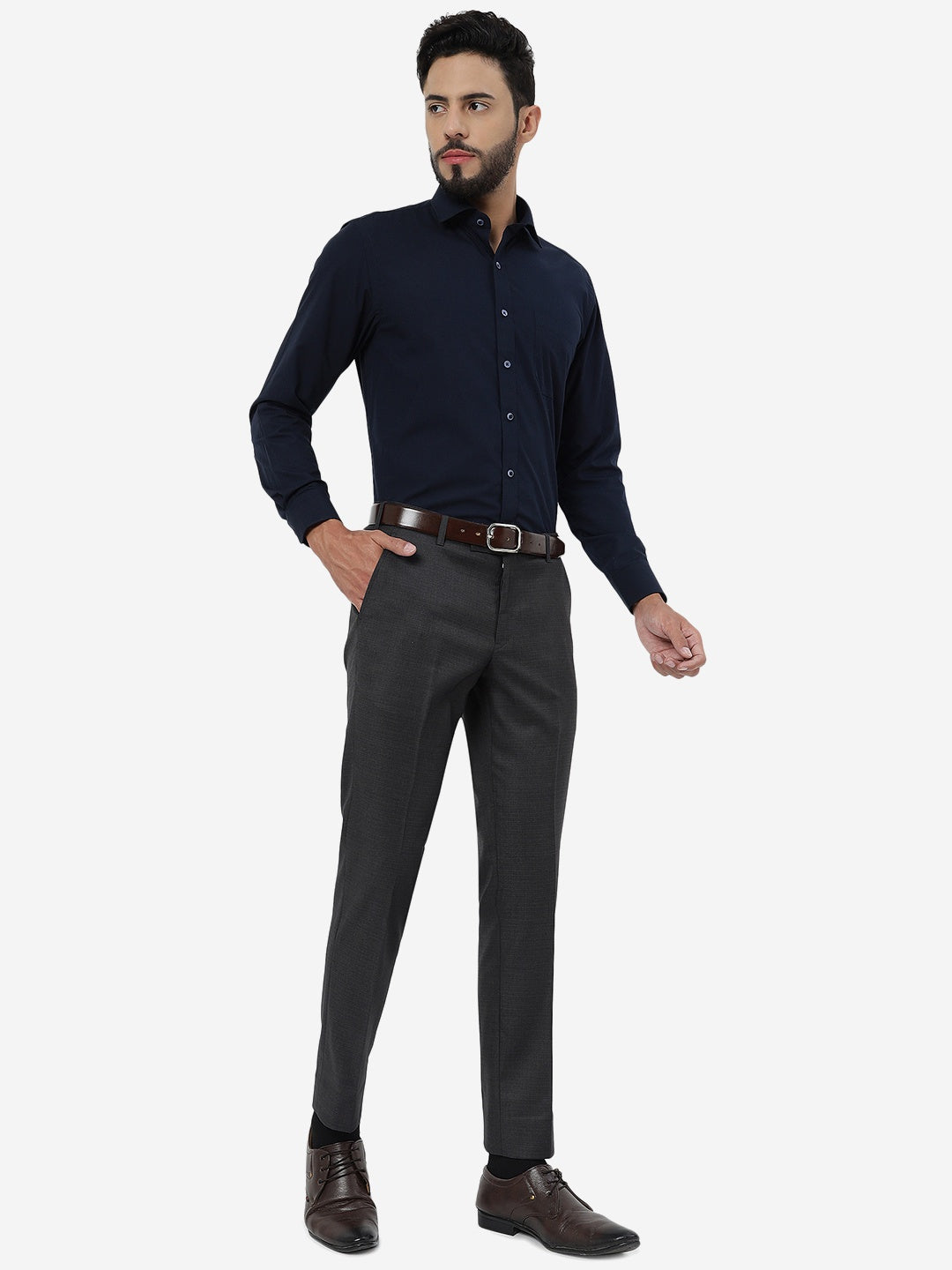 Grey Solid Super Slim Fit Formal Trouser | JadeBlue Youth