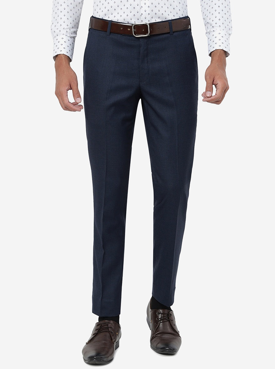 Blue Solid Super Slim Fit Formal Trouser | JadeBlue Youth