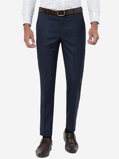 Blue Solid Super Slim Fit Formal Trouser | JadeBlue Youth