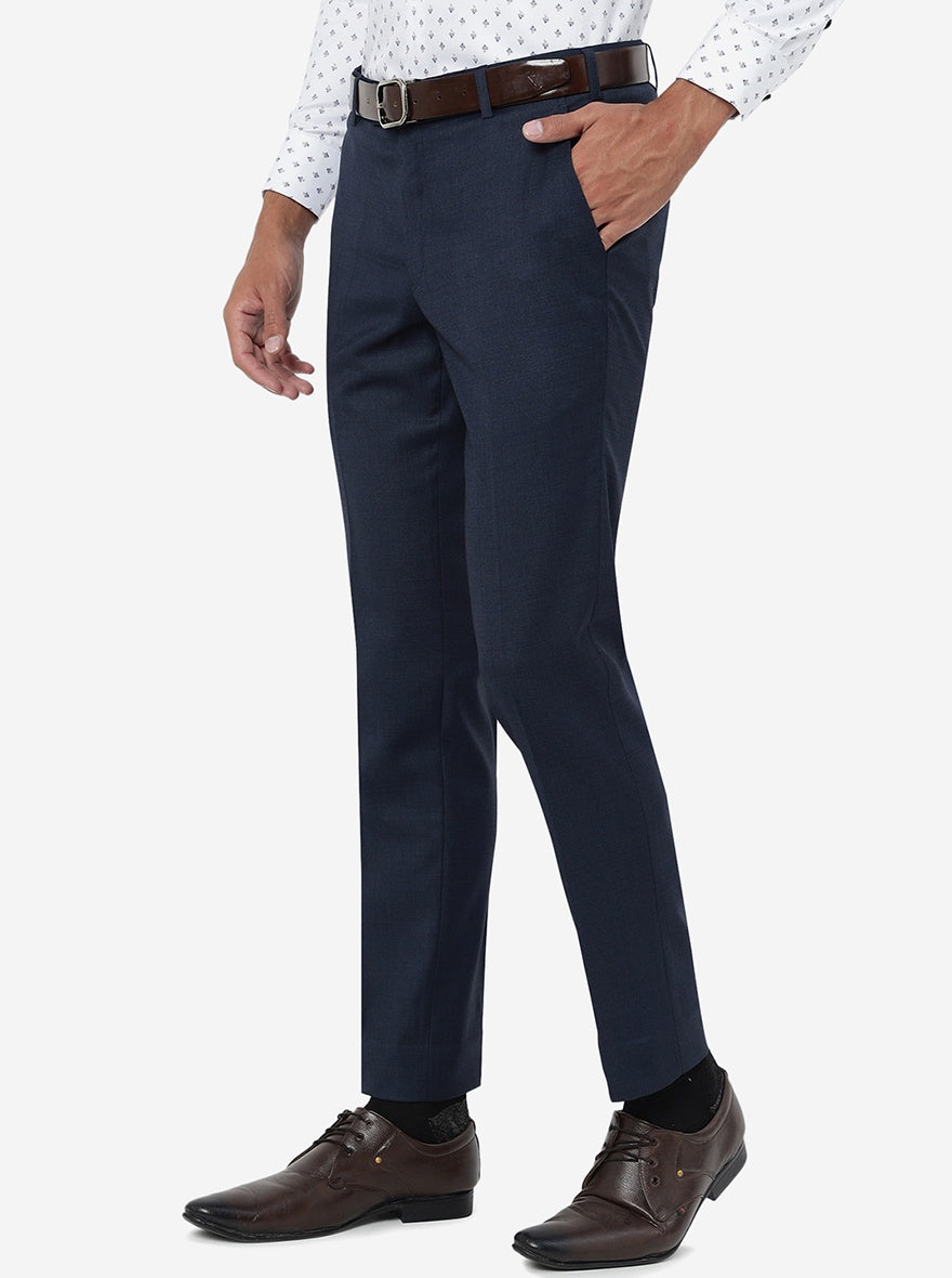 Blue Solid Super Slim Fit Formal Trouser | JadeBlue Youth