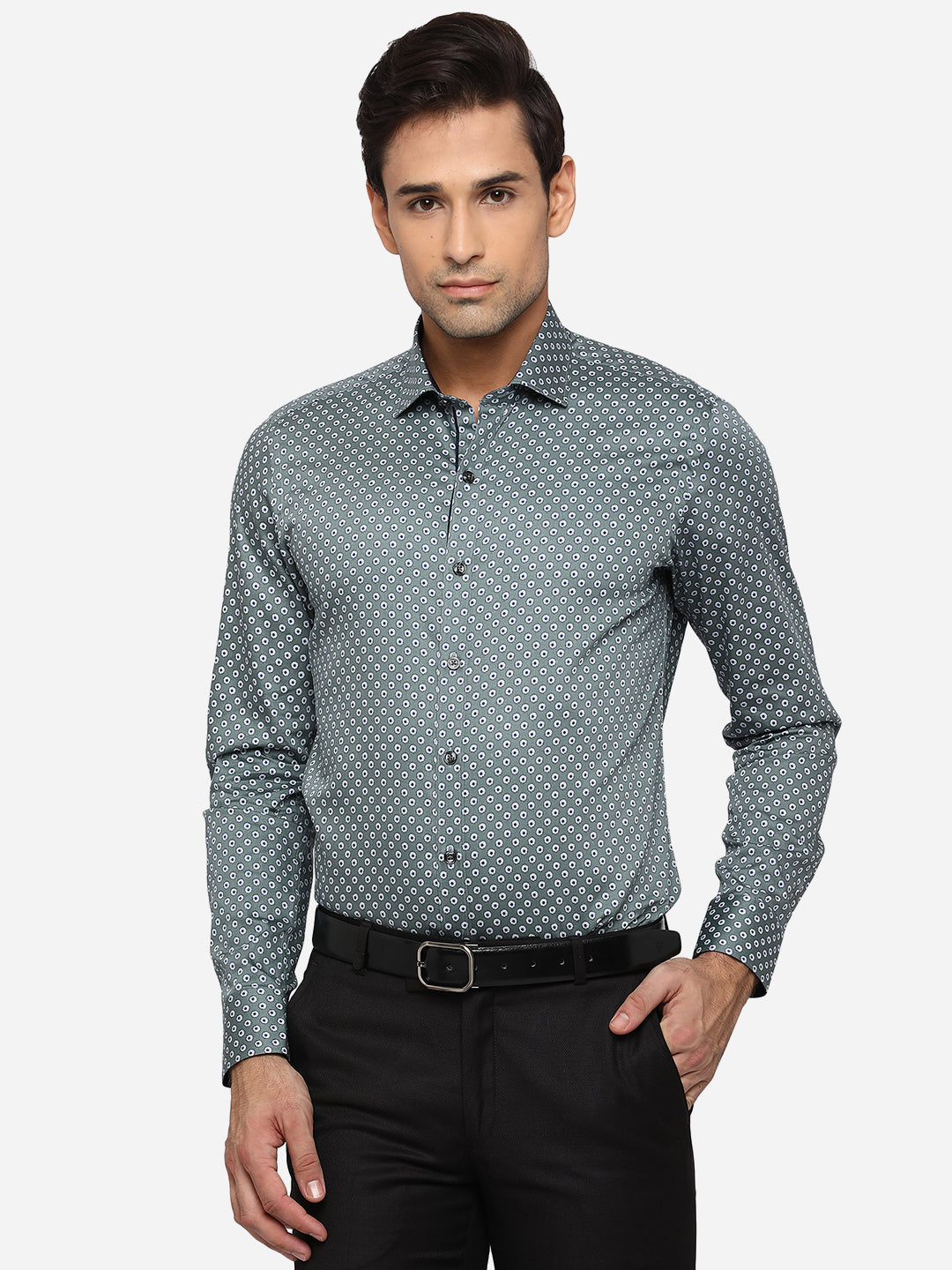 Light Green Printed Slim Fit Party Wear Shirt | JB Studio