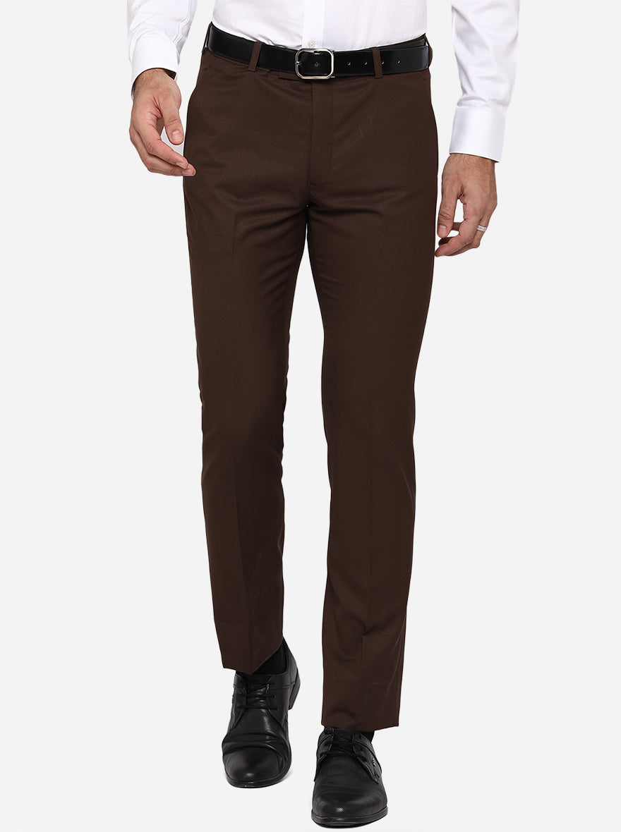 Brown Solid Slim Fit Formal Trouser | Metal