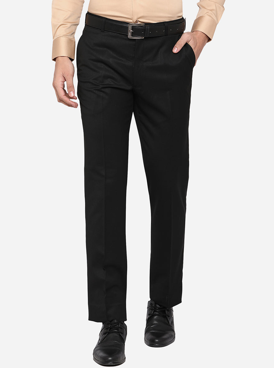 Black Solid Classic Fit Formal Trouser | JadeBlue