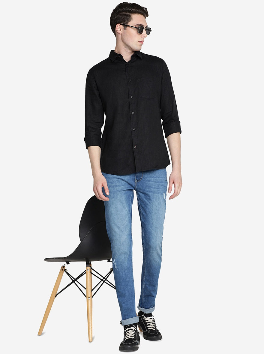 Black Solid Slim Fit Casual Shirt | JadeBlue