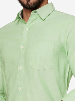 Light Green Solid Slim Fit Casual Shirt | JadeBlue