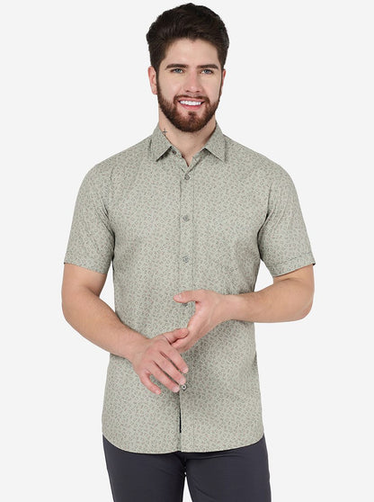 Swamp Green Printed Slim Fit Casual Shirt | JadeBlue