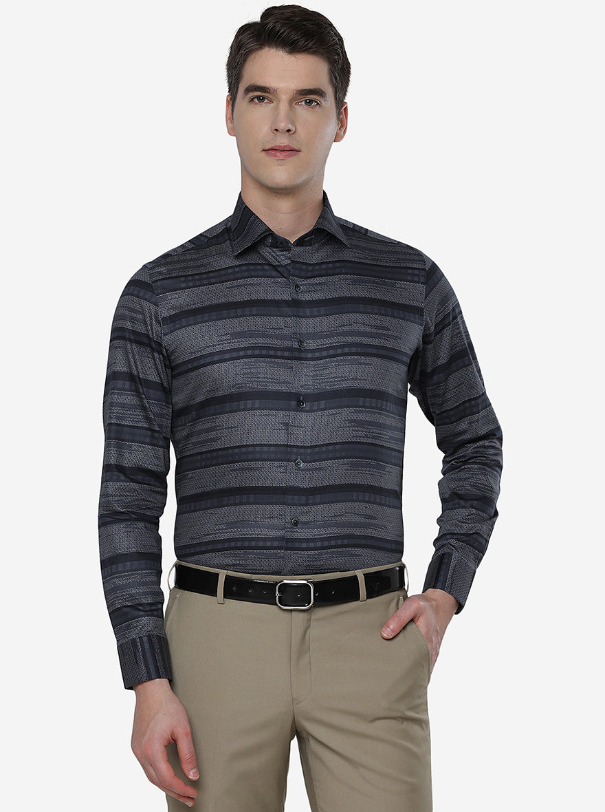 Ash Grey Printed Slim Fit Party Wear Shirt | Wyre