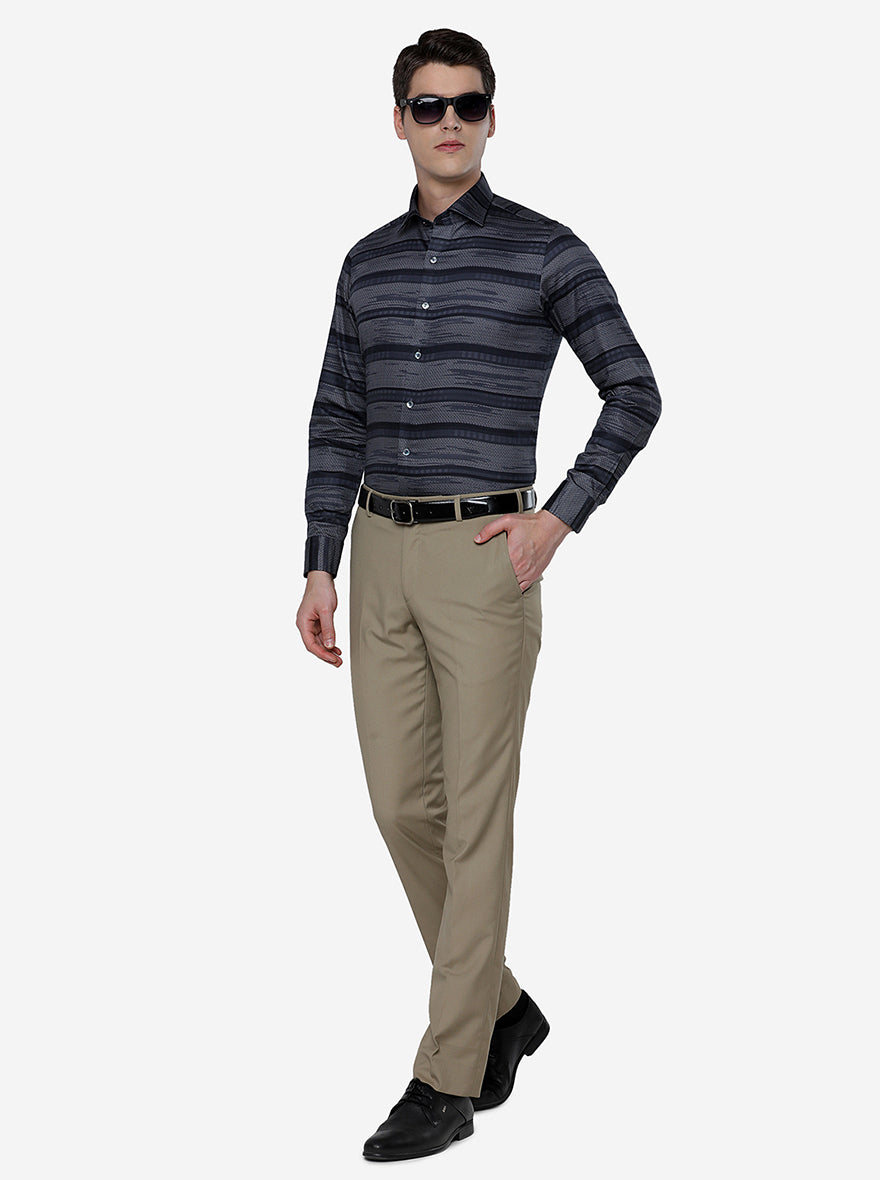 Ash Grey Printed Slim Fit Party Wear Shirt | Wyre