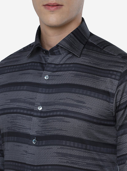 Ash Grey Printed Slim Fit Party Wear Shirt | Wyre