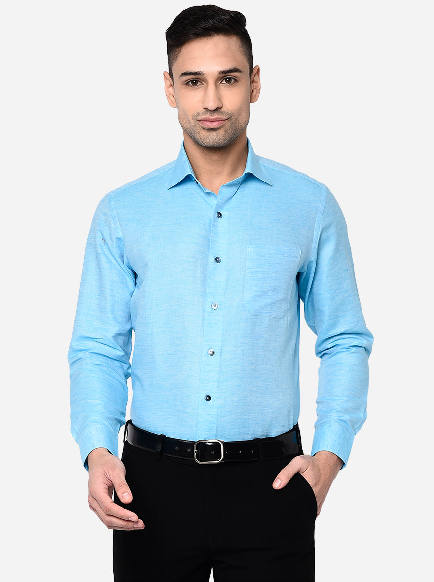 Sky Blue Solid Slim Fit Formal Shirt | Metal